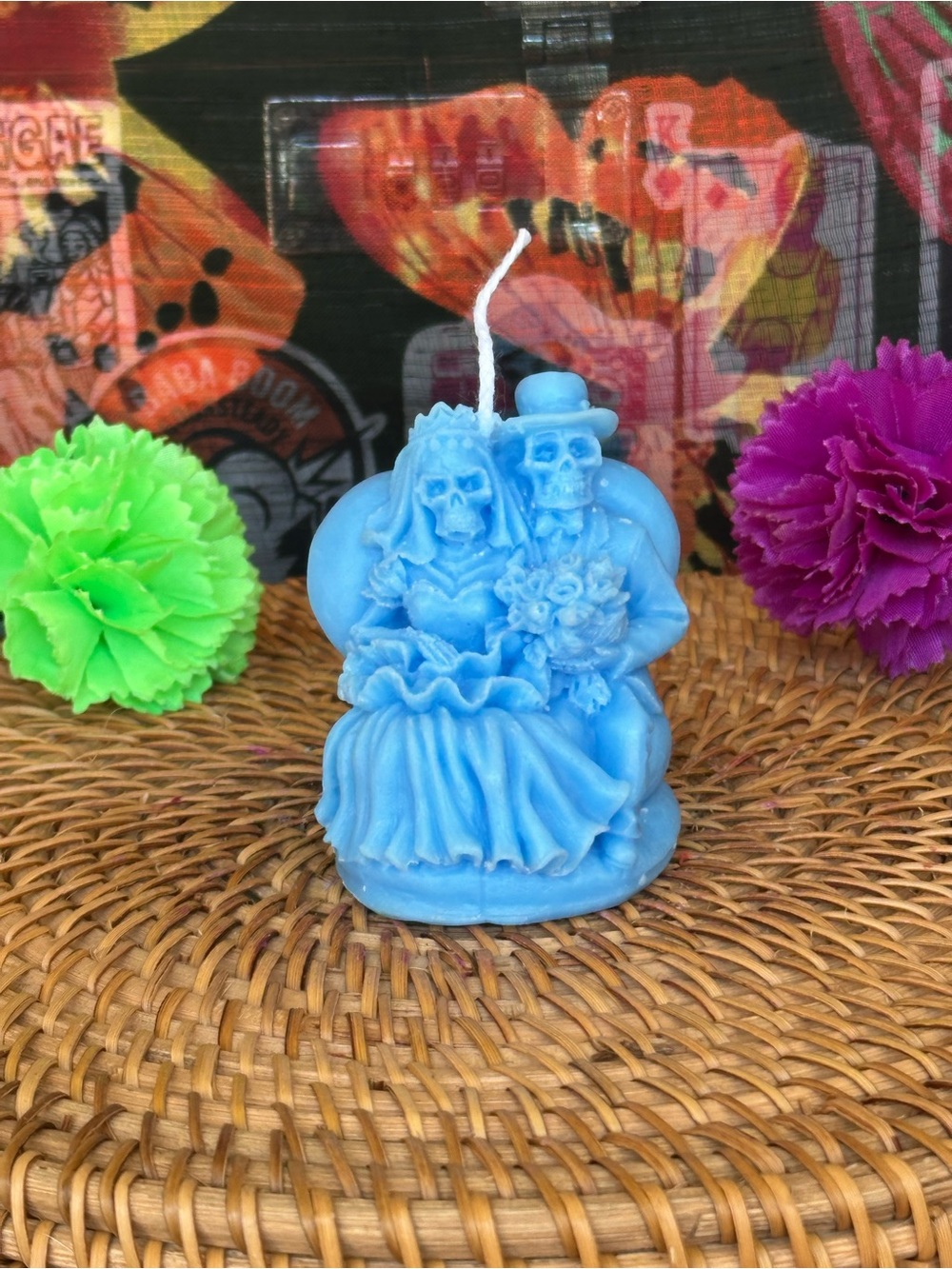 Skeleton Bride & Groom Candle – Blue Gothic Wedding Candle